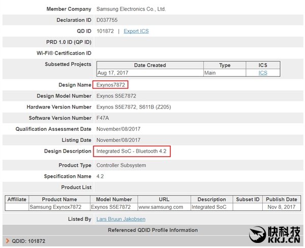 魅族有福了:三星首款全网通芯片Exynos 7872通过蓝牙认证 魅族有福了:三星首款全网通芯片Exynos 7872通过蓝牙认证_www.365-588.com