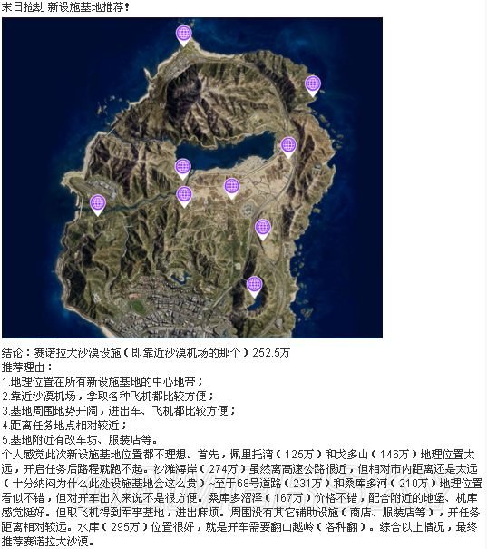 《GTAOL》末日抢劫DLC新设施基地推荐 《GTAOL》末日抢劫DLC新设施基地推荐_www.365-588.com